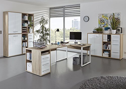MAJA SET+ Büromöbel / Komplettes Arbeitszimmer SET 4 / Home Office 3-teilig - in Eiche Natur / Weißglas