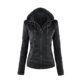 Bonboho Damen Herbst Winter Jacke mit Kapuzen Kunstleder Jacke Motorradjacke Ladies Oberbekleidung S M L XL 2XL 3XL 4XL 5XL