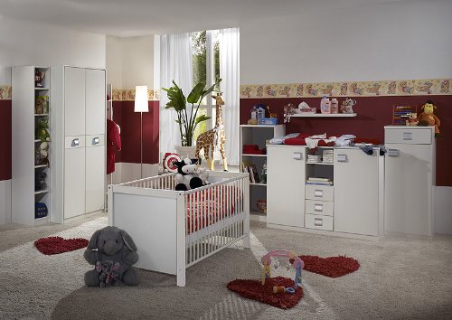 Komplett Babyzimmer 8tlg-Set in weiß Kleiderschrank Babybett Wickelkommode
