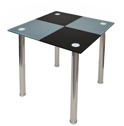 Design Esstisch Küchentisch Tisch Ecktisch Karo Schwarz Grau aus Edelstahl mit 10 mm ESG Sicherheitsglas