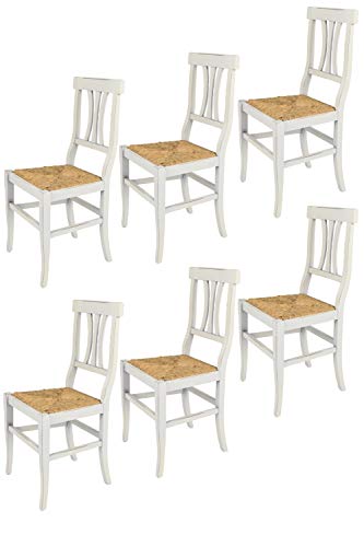 Tommychairs - 6er Set Stühle ARTE POVERA ANTICATA im Shabby Chic Stil, robuste Struktur aus Buchenholz, handwerklich antik behandelt und mit Einer Sitzfläche aus echtem Stroh