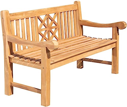 CLP Teak-Gartenbank Florida I Sitzbank Mit Ergonomischer Sitzfläche Aus Vollholz I Sitzhöhe: 44 cm, Farbe:Teak, Größe:150 cm