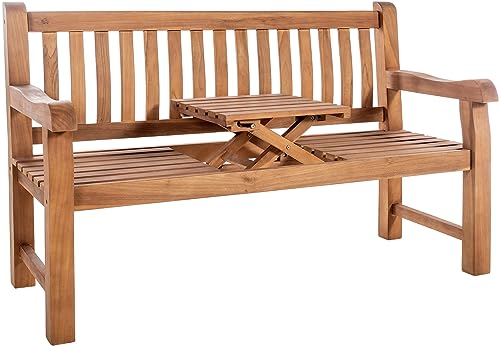 CLP Teakbank Orlando I Wetterfeste Gartenbank Mit Klapp-Tisch, Farbe:Teak, Größe:150 cm