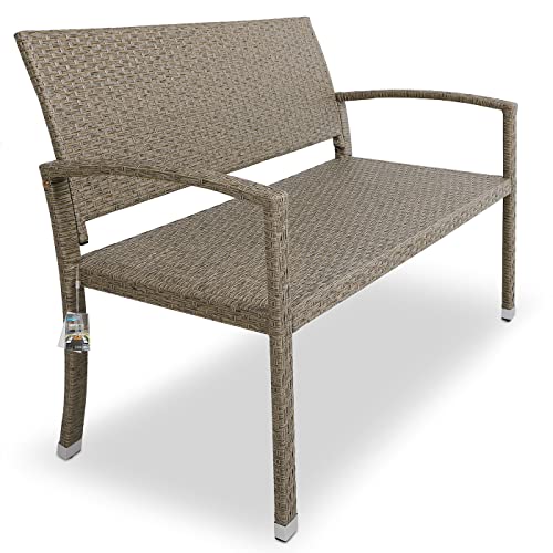 Casaria® Gartenbank Wetterfest Polyrattan UV-beständig 320kg Belastbar Garten Terrasse Balkon Bank Balkonbank Gartenmöbel 122x58x87cm 2-Sitzer Creme